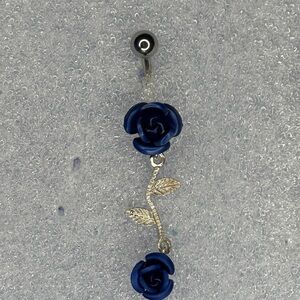 Elegant Blue Rose Dangle Belly Ring